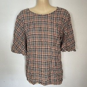 A New Day Women's XXL Plaid Half Sleeve Woven Blouse Flared Sleeve Multicolor